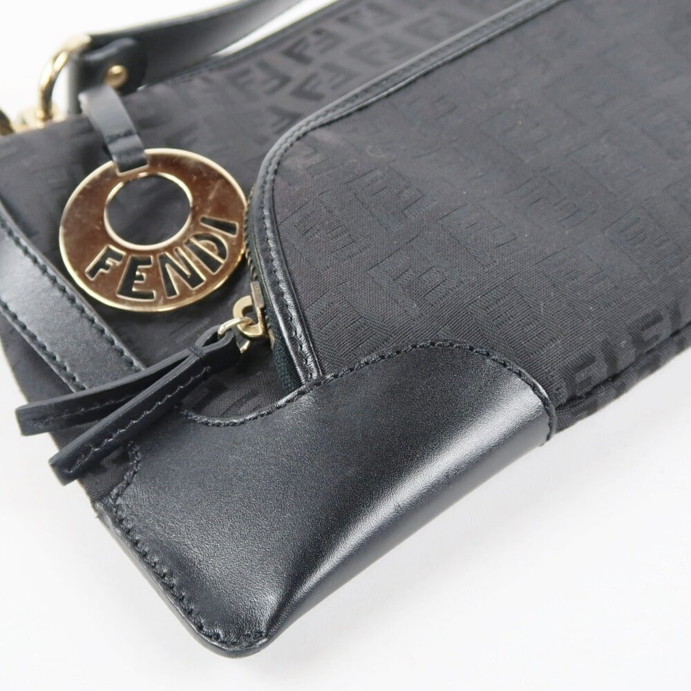FENDI Italian Zucchino Black Hobo Bag Canvas Leather - Picture 4 of 9